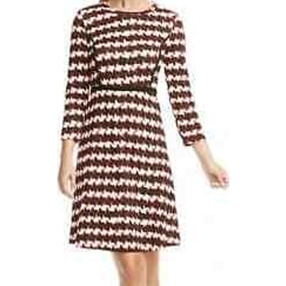Draper James Homestead Houndstooth Fit & Flare Dress 3/4 Sleeve Multicolor Large